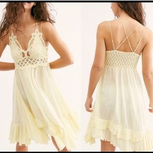 Free People FP Adella Slip Daffodil Crochet Lace Smocked Dress (New M)